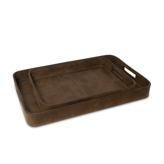 RGA Derby Rectangular Leather Tray - Black - Set/2