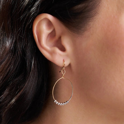 Power of Prayer Hoop Earrings - Gold with Silver Beads