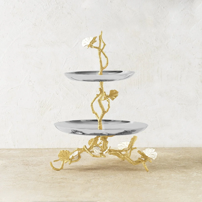 Butterfly Ginkgo Gold - Two Tier Etagere