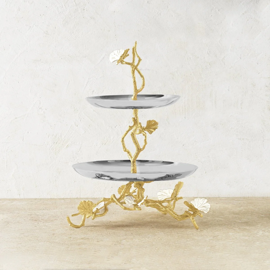 MAR Butterfly Ginkgo - Gold 2 Tier Etagere