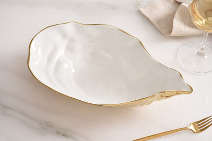 Large Oyster Bowl - Gold & White