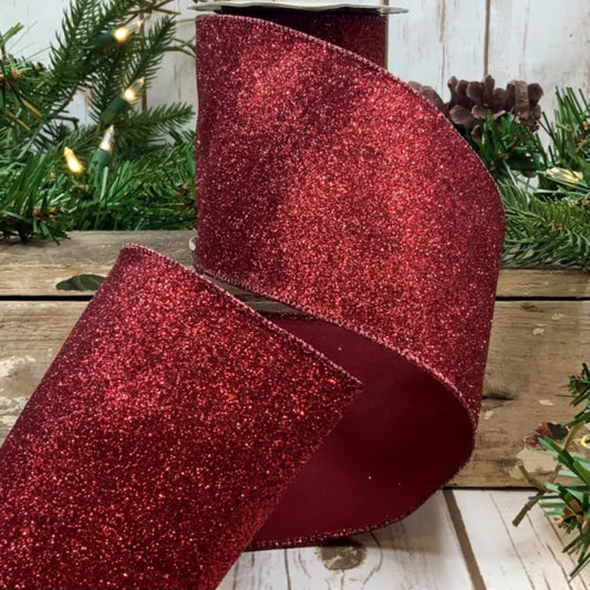Vintage Glitter Ribbon - Burgundy 2.5" X 10yds