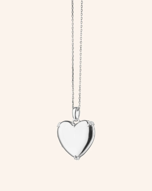MRK Heart Sterling Silver Necklace W/ White Sapphires 17"
