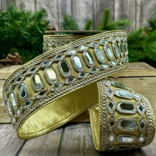 Metallic Dupion Art Deco Mirror - Gold 2.25" x 5yds