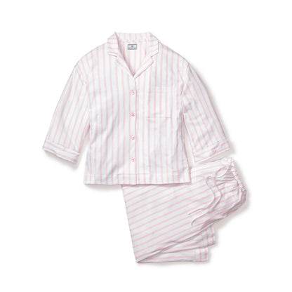 The Olivia Wide Leg Pima Pajama Set - Pink Stripe
