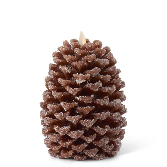 KKI 6.5" Brown Wax Snowy Pinecone Luminara Indoor Candle