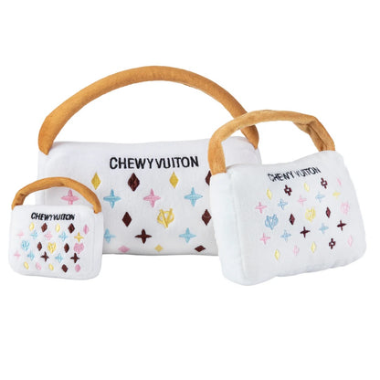 White Chewy Vuiton Purse Dog Toy - Small 5"