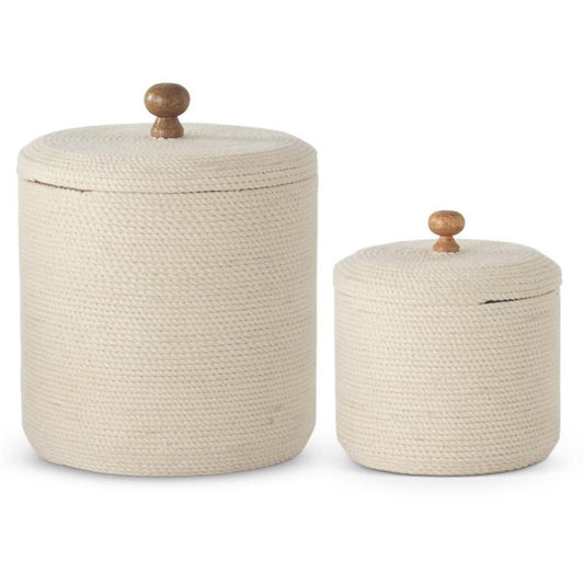 KKI Rope Wrapped Wood Lidded Containers - Set/2