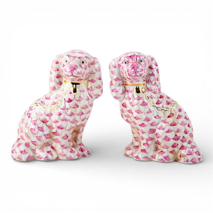 Staffordshire Dogs - Pink Fishnet - 9"H - (Set of 2)