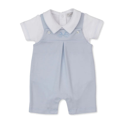 Springtime Bunny Fun - Short Overall Set - Light Blue & White