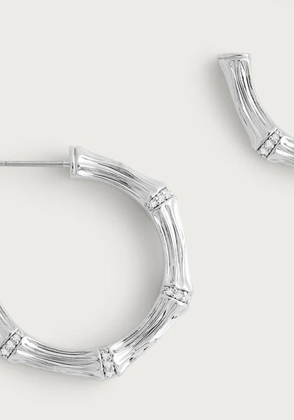 Bamboo - Medium Hoop Earrings in Silver