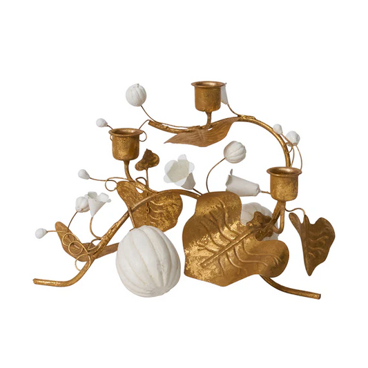 Forest Walk Pumpkin & Vine Triple Candlestick Holder - Gold 12"