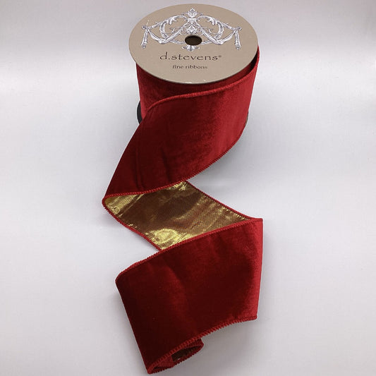 Velvet Gold Lame Back Ribbon - Crimson 4" X 10yds