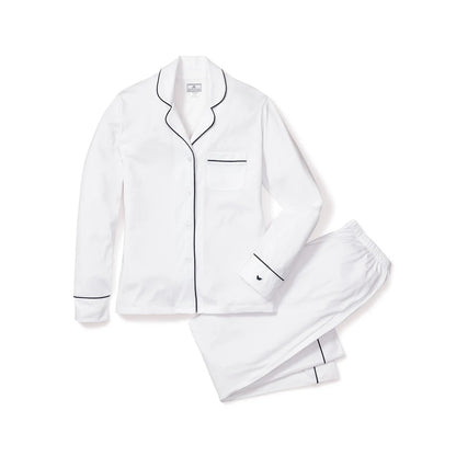 Women's Pima Pajama Set - White with Navy Piping