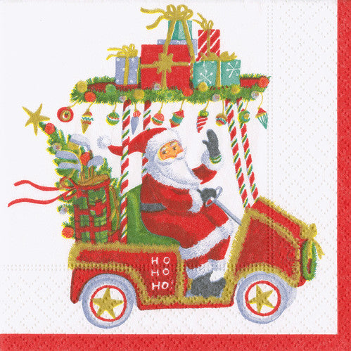 Santa'S Golf Cart Cocktail Napkin 20pk