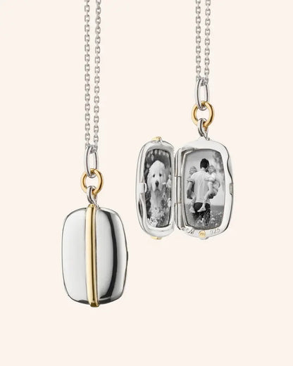 MRK "Brie" Slim Two-Tone Sterling Silver & Gold Locket Necklace 18"