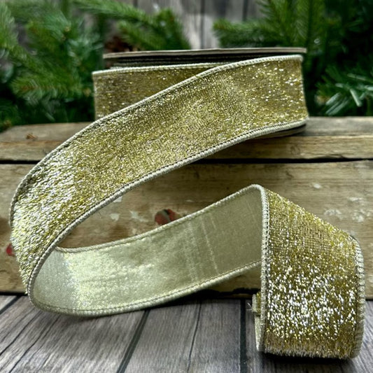 Metallic Velvet Matching Metallic Back Ribbon - Gold Silver 1.5" X 10yds