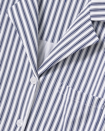 The Olivia Wide Leg PJ Set - Navy French Ticking
