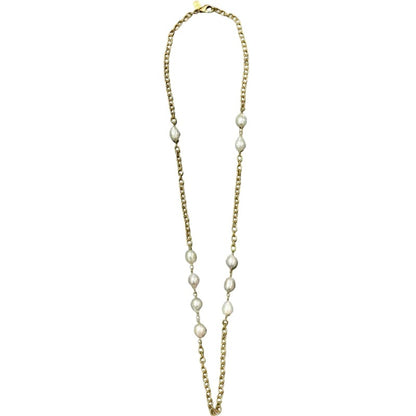The Goldie Necklace in Gold & White Pearls 37"
