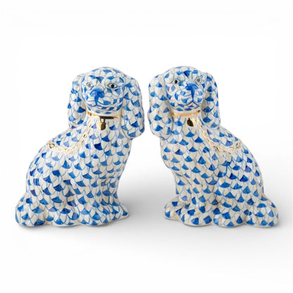 Staffordshire Dogs - Blue Fishnet - 9"H - (Set of 2)