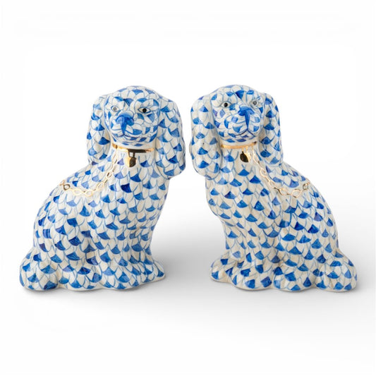 Staffordshire Dogs - Blue Fishnet - 9"H - (Set of 2)