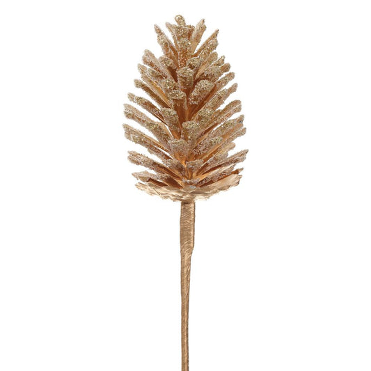 ASF Iced Single Pine Cone Pick Gold 13"