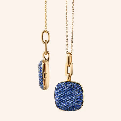 MRK "Rae" Slim Pave Locket Necklace W/ Blue Sapphires - 18KYG