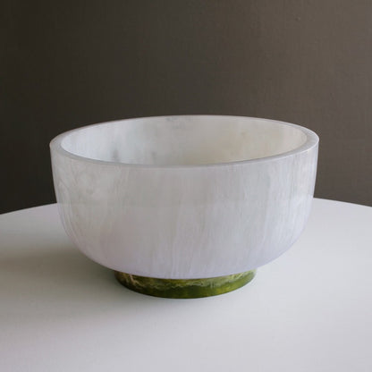 Rio Large Resin Bowl with Base - Green & White