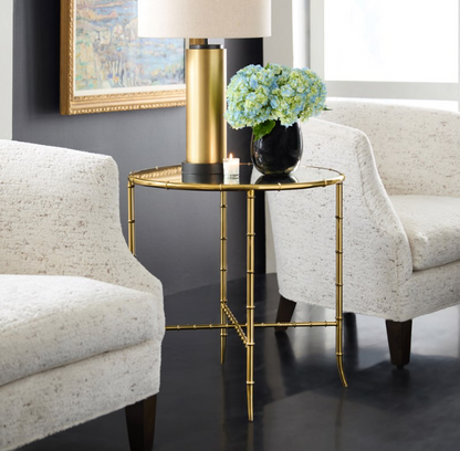 Bamboo Round End Table with Mirror Top