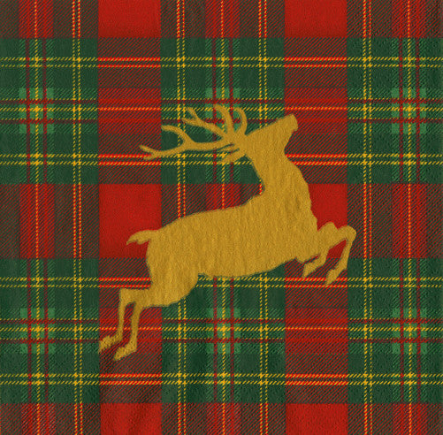 Reindeer Tartan Red Cocktail Napkin 12pk