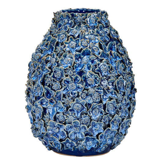 CON Bouquet De Fleurs Design Blue Vase 11.25"