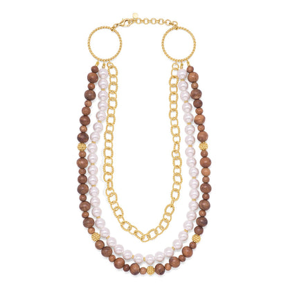 CDW N Earth Goddess - Teak & Pearl Multi Strand Necklace