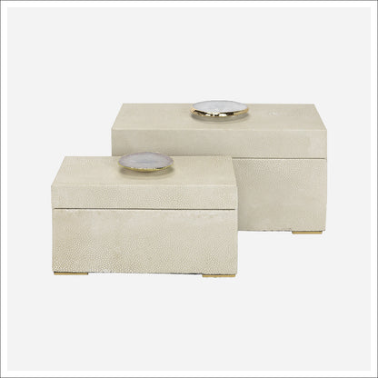 Berkley Beige Faux Shagreen Leather Box - Small 9"