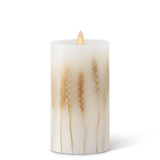 KKI White Wax Wheat Luminara Indoor Pillar - 6.5"