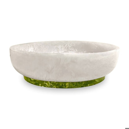 Rio Large Resin Oval Bowl with Base - Green & White