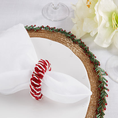 Red & White Beaded Stripe Napkin Ring