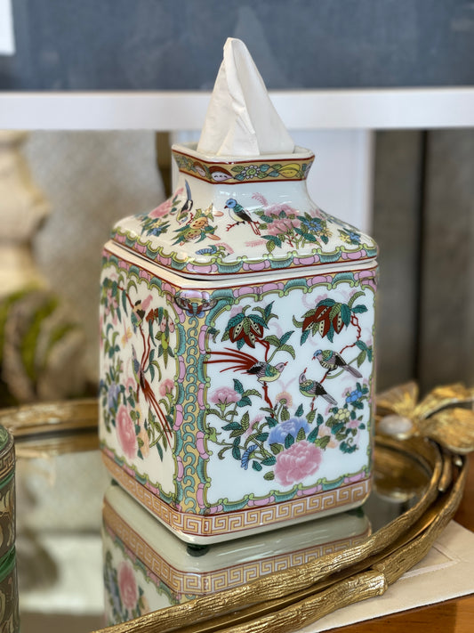 Rose & Bird Porcelain Tissue Box 8"