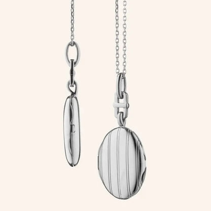 MRK "Eve" Slim Pinstripe Sterling Silver Locket Necklace