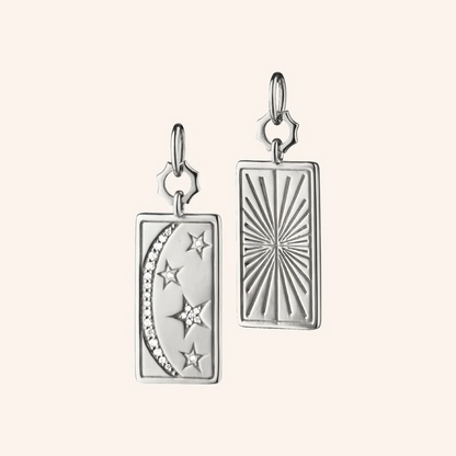 "Sun, Moon, And Stars" Sterling Silver Charm With White Sapphires