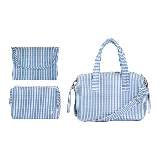 Quilted Stroller Bag Bundle - 3 Pc Set - Pimlico Stripe - Chambray