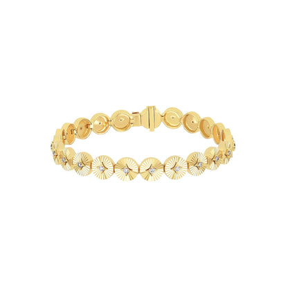 EFC B Diamond  & Gold Fluted Disc Eternity Bracelet - 14KTYG