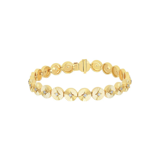 EFC B Diamond  & Gold Fluted Disc Eternity Bracelet - 14KTYG
