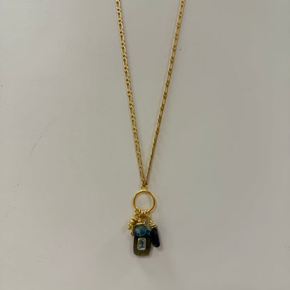 GDS Necklace - Long/Short Figaro Chain with Lab Drops