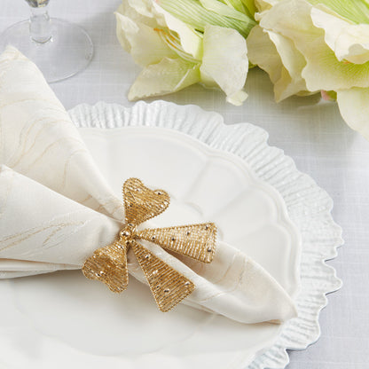 Beaded Bow Napkin Ring - Gold - 3"