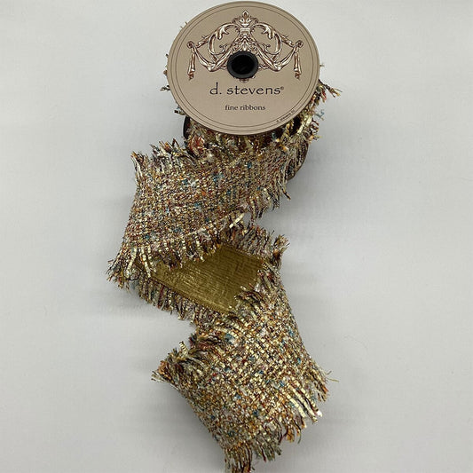 D.S 4" X 5Yds Blissful Boucle Frayed Edge Ribbon - White, Gold, Blue, Green