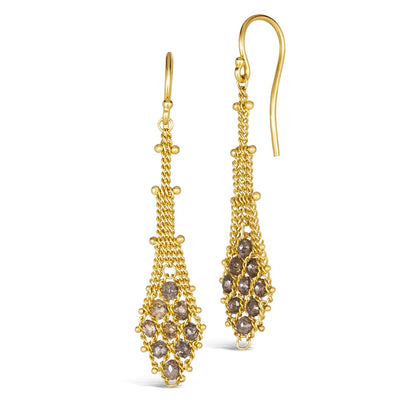 Suspended Lattice Champagne Diamond Earrings in 18kt Gold