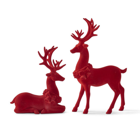 KKI Red Velvet Resin Reindeer Standing & Sitting - (Set of 2)