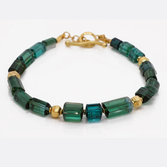 Green Tourmaline Crystal Bead Bracelet - 7.5"