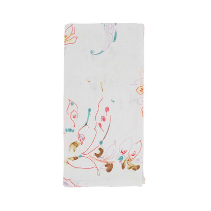 Watercolor Floral Linen Napkin - White