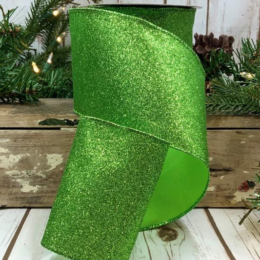 Vintage Glitter Apple Green - 1.5" x 10yds